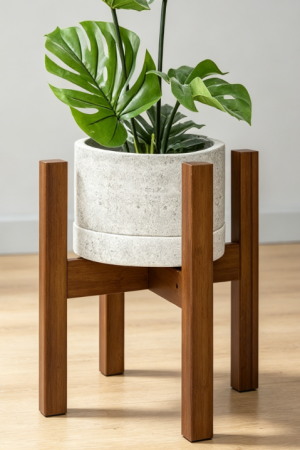 Widened Four-Legged Solid Wood Tall Plant Stand